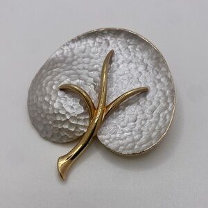 Vintage Hammered Silvertone Leaf Brooch – Goldtone Stem & Veins – 2” x 2”
